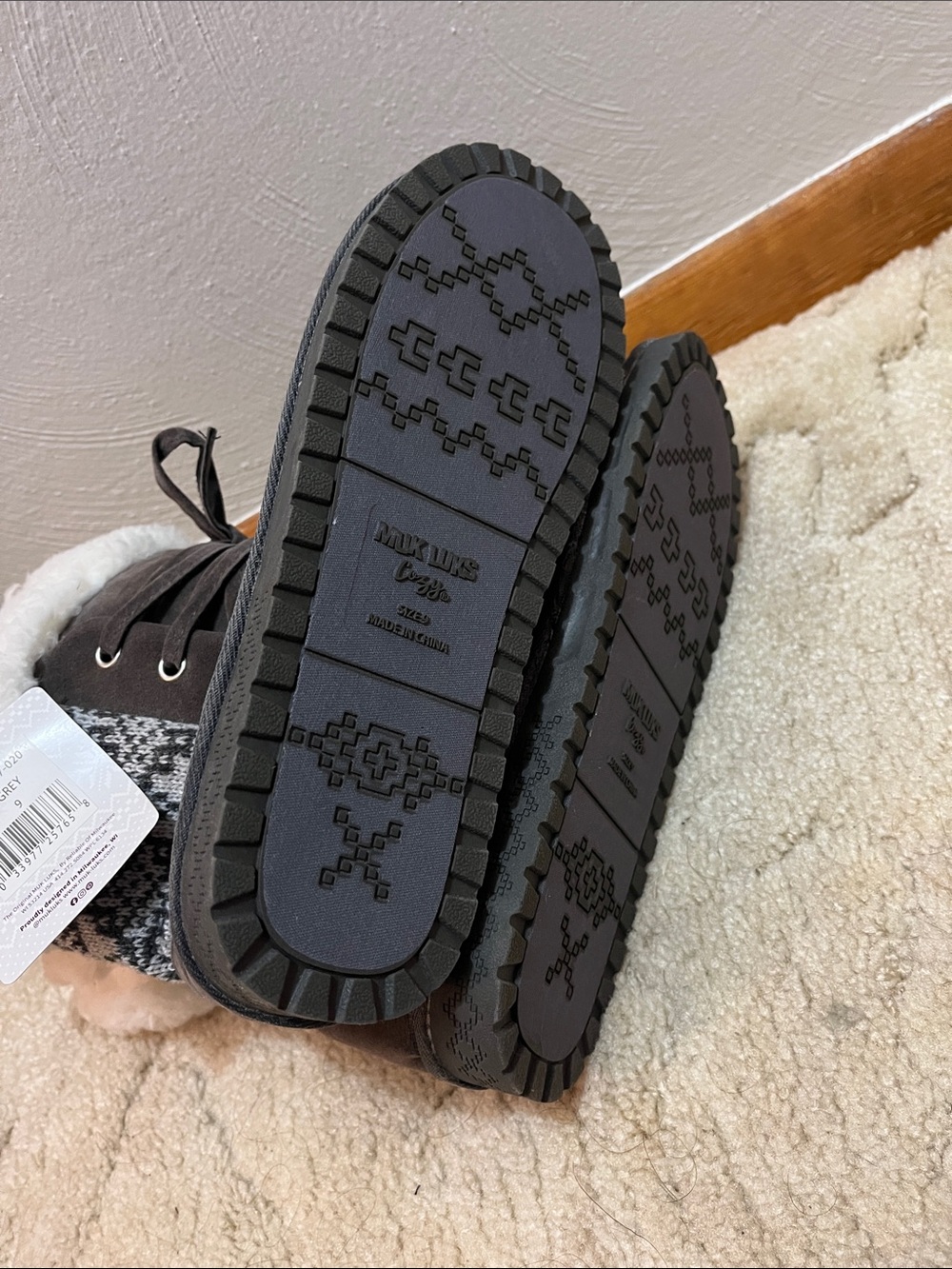 Muk Luks Dark Gray Faux-Shearling Winter Boots with Cream Cuff - Picture 5 of 6